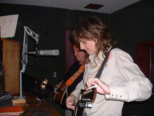Amy and Emily at KILI Radio, Pine Ridge, SD 2003 Honor the Earth Tour