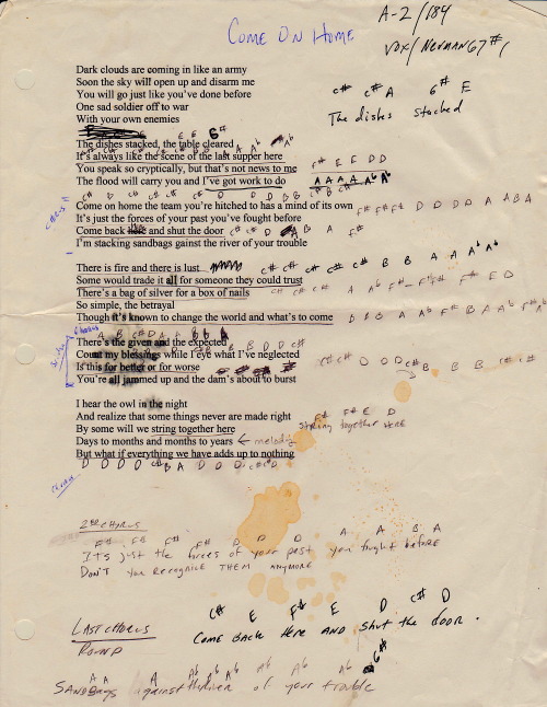 Amy's song arrangement notes for Emily's song, 